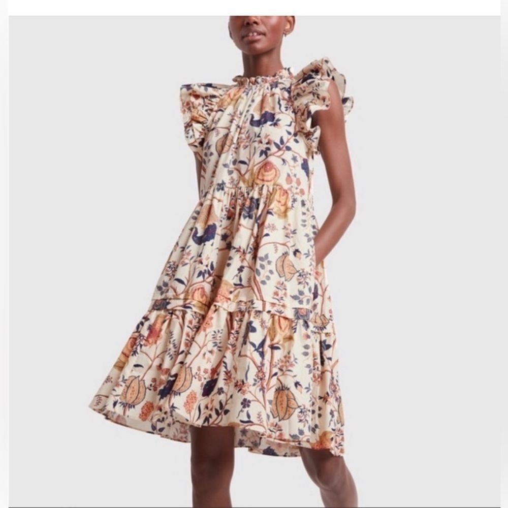 Ulla Johnson Cream Floral Ruffle Mini Dress